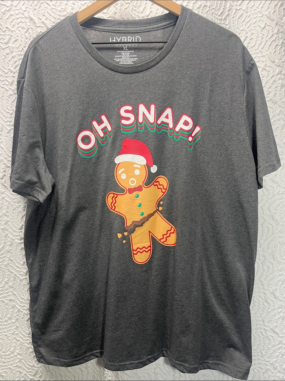 Hybrid Apparel Men's "Oh Snap!" Gingerbread Christmas T-Shirt Charcoal - NWT XL